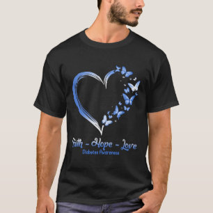 Faith Hope Love Diabetes Awareness Heart Butterfly T-Shirt