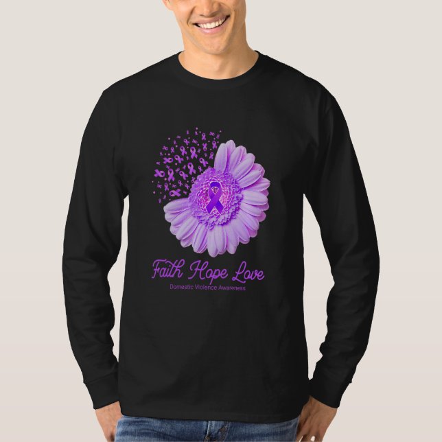 Faith Hope Love Domestic Violence Awareness Flower T-Shirt (Front)