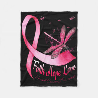 Faith Hope Love Dragonfly Breast Cancer Awareness Fleece Blanket