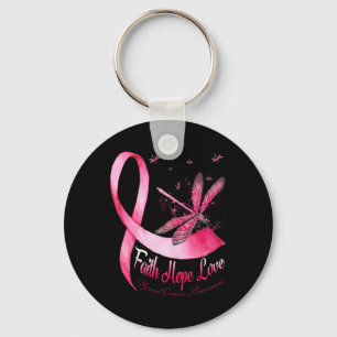 Faith Hope Love Dragonfly Breast Cancer Awareness  Key Ring