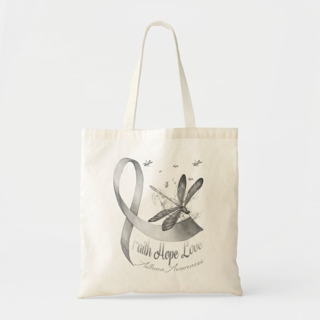 Faith Hope Love Dragonfly Gray Asthma Awareness Tote Bag (Front)