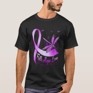Faith Hope Love Dragonfly Purple Ribbon Fibromyalg T-Shirt
