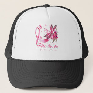 Faith Hope Love Dragonfly Ribbon Breast Cancer Trucker Hat