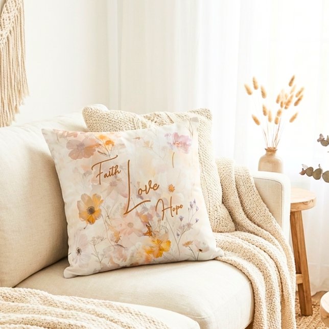 Faith Hope Love Elegant Floral Watercolor Cushion (Creator Uploaded)
