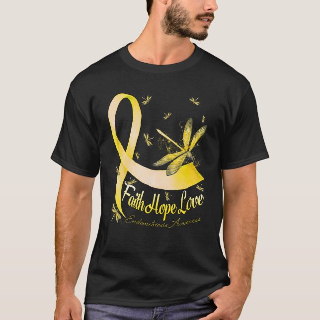 Faith Hope Love Endometriosis Awareness Dragonfly T-Shirt (Front)