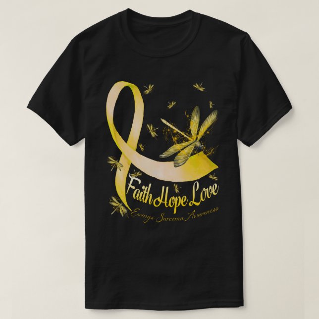 Faith Hope Love Ewings Sarcoma Awareness Dragonfly T-Shirt (Design Front)