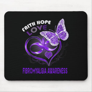Faith Hope Love Fibromyalgia Awareness Heart Butte Mouse Pad
