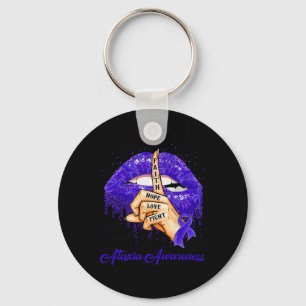 Faith Hope Love Fight Blue Ribbon Ataxia Awareness Key Ring