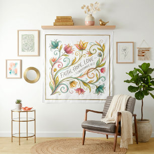Faith Hope Love floral Tapestry