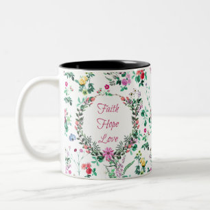Faith Hope Love Floral Two-Tone Coffee Mug