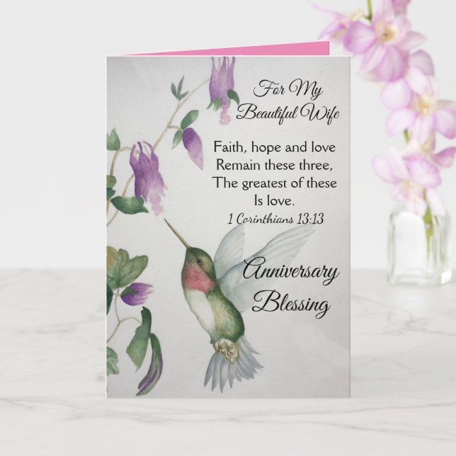 Faith Hope Love For My Wife Anniversary Blessing Card (Orchid)