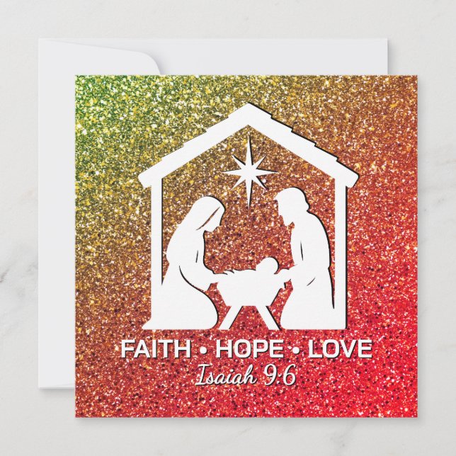 FAITH HOPE LOVE Glitter Christian Christmas Holiday Card (Front)