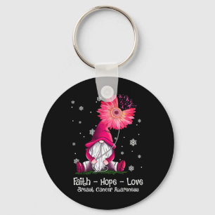 Faith Hope Love Gnome Pink Sunflower Breast Cancer Key Ring