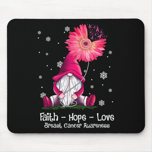 Faith Hope Love Gnome Pink Sunflower Breast Cancer Mouse Pad (Front)