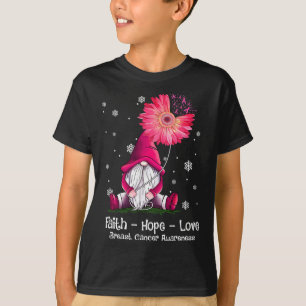 Faith Hope Love Gnome Pink Sunflower Breast Cancer T-Shirt