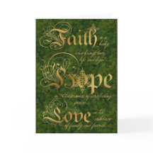 Faith, Hope, Love Green and Gold Christmas Card