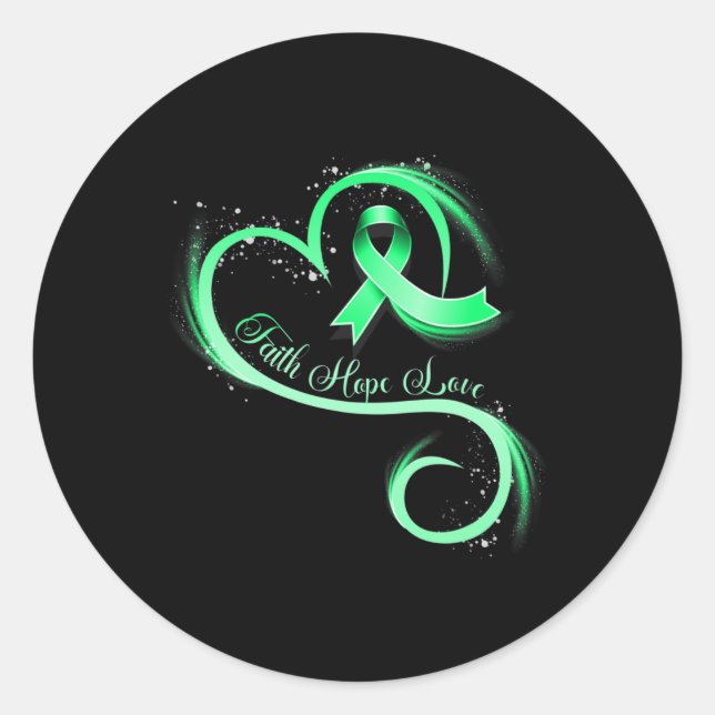 Faith Hope Love Green Ribbon Kidney Disease Awaren Classic Round Sticker (Front)
