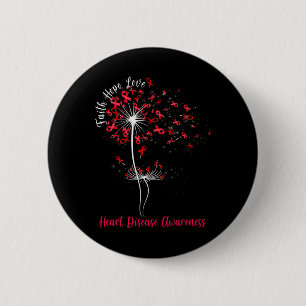 Faith Hope Love Heart Disease Awareness Flower 6 Cm Round Badge