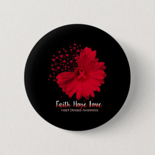 Faith Hope Love Heart Disease Awareness Sunflower  6 Cm Round Badge