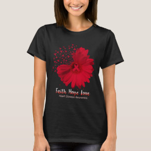 Faith Hope Love Heart Disease Awareness Sunflower T-Shirt