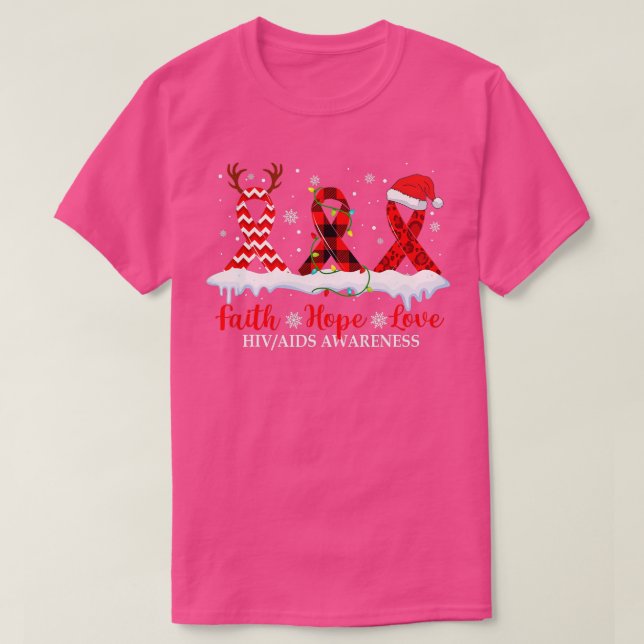 Faith Hope Love HIV AIDS Awareness Christmas Ribbo T-Shirt (Design Front)