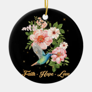 Faith Hope Love Hummingbird Picture Bird Print Ceramic Tree Decoration