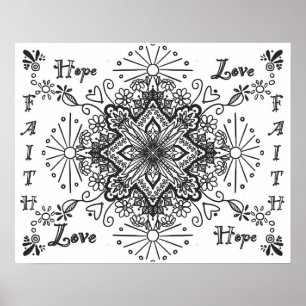 Faith hope love, inspirational adult coloring poster