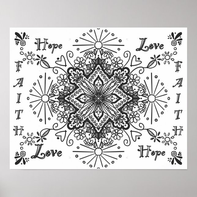 Faith hope love, inspirational adult coloring poster (Front)