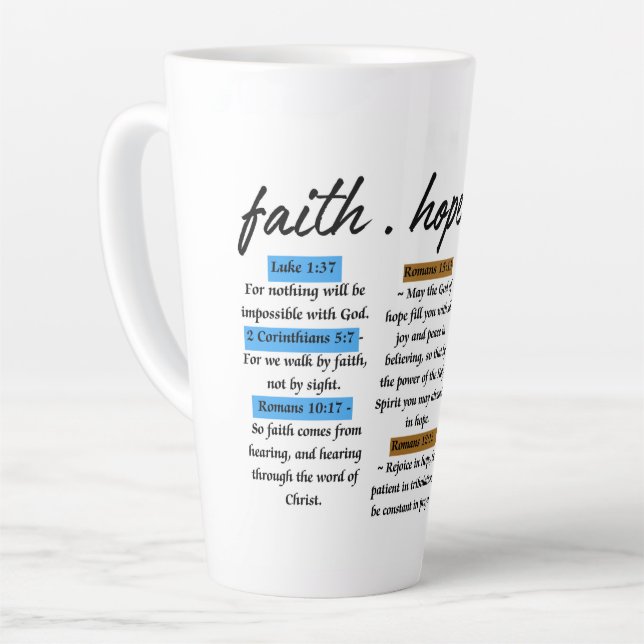Faith, Hope, Love: Inspirational Bible Verses Latte Mug (Left Angle)