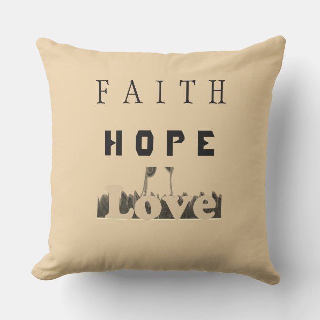 Faith Hope Love Inspirational Text Design Cushion (Front)