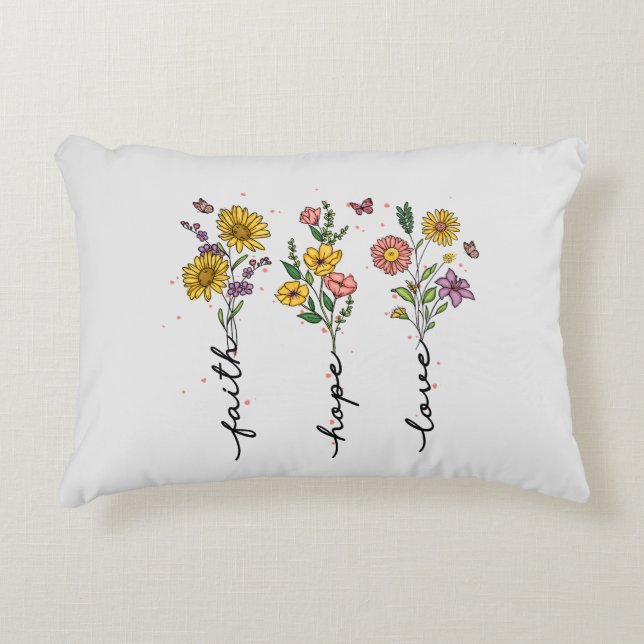 "Faith-Hope-Love" | Inspiring Floral Design Decorative Cushion (Front)