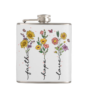 "Faith-Hope-Love"   Inspiring Floral Design Hip Flask