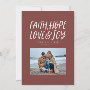 Faith hope love joy maroon Christmas photo Holiday Card