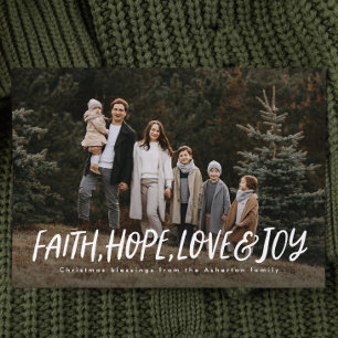 Faith hope love joy religious Christmas photo Holiday Card