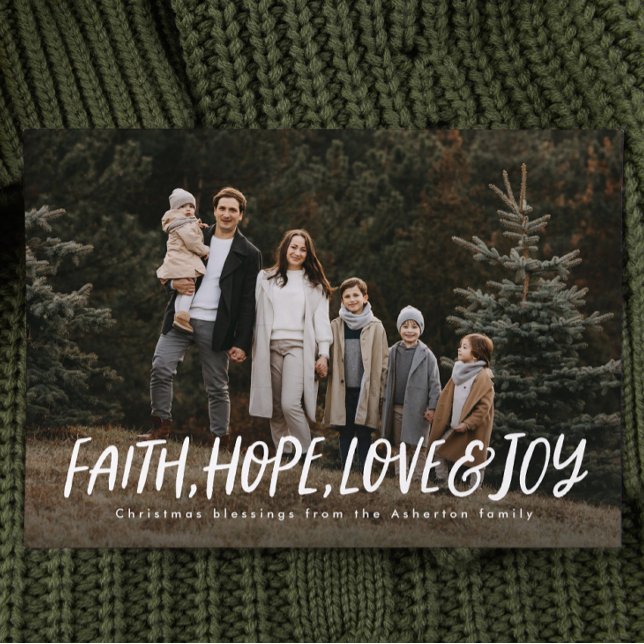 Faith hope love joy religious Christmas photo Holiday Card (Creator Uploaded)