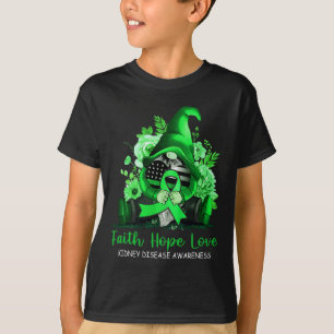 Faith Hope Love Kidney Disease Awareness Gnome Gre T-Shirt