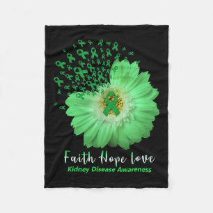 Faith Hope Love Kidney Disease Awareness Green Rib Fleece Blanket