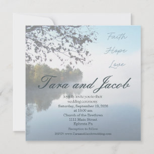 Faith, Hope, Love lake photo wedding invitation
