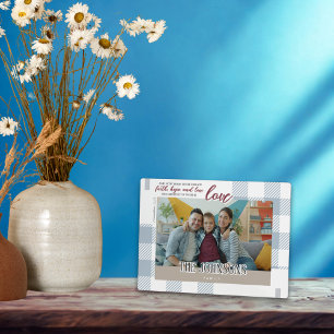 Faith Hope Love Modern Blue Family Photo Scripture Plaque