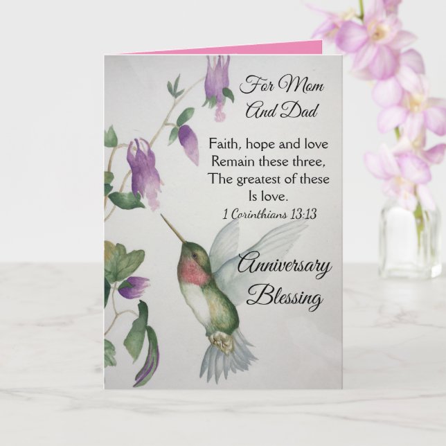 Faith Hope Love Mom Dad Anniversary Blessing Card (Orchid)