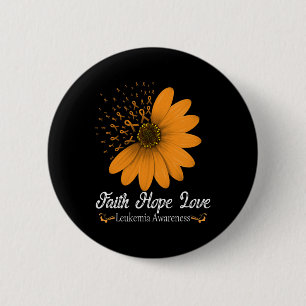 Faith Hope Love Orange Ribbon Blood Cancer Support 6 Cm Round Badge