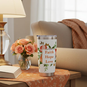 Faith Hope Love orange watercolor flowers Monogram Insulated Tumbler