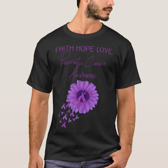 Faith Hope Love Pancreatic Cancer Awareness Purple T-Shirt (Front)