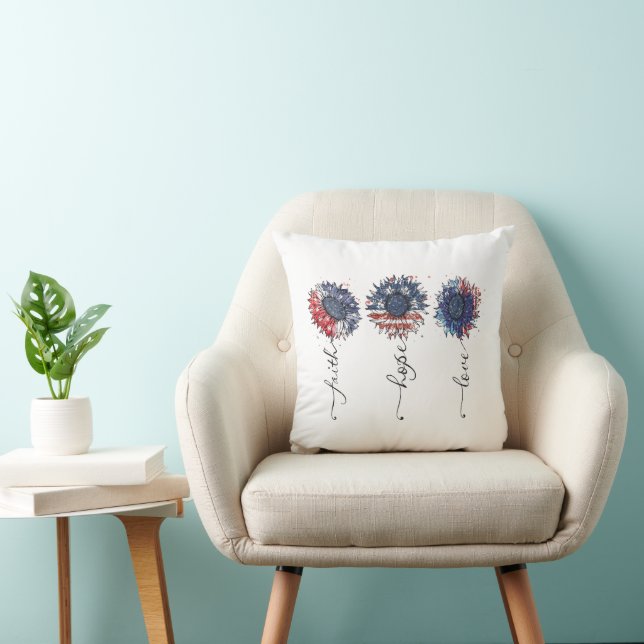 Faith Hope Love Patriotic Red White Blue Sunflower Cushion (Chair)