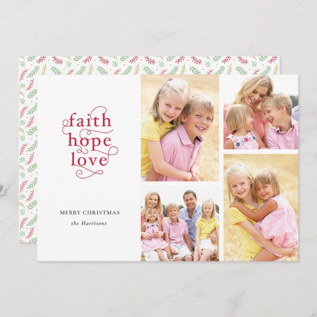Faith Hope Love Photo Collage Family Christmas Holiday Card (Front/Back)