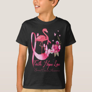 Faith Hope Love Pink Flamingo Ribbon Breast Cancer T-Shirt