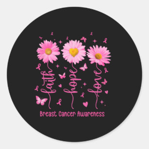 Faith Hope Love Pink Ribbon Breast Cancer Awarenes Classic Round Sticker