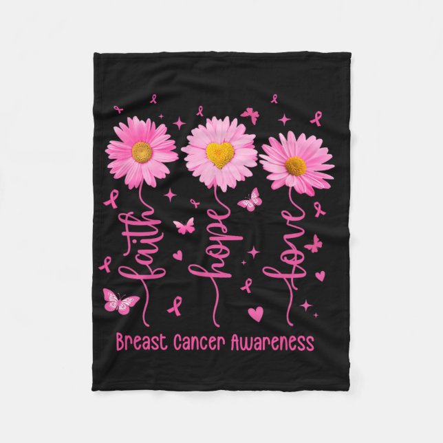 Faith Hope Love Pink Ribbon Breast Cancer Awarenes Fleece Blanket (Front)
