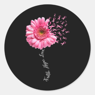 Faith Hope Love Pink Ribbon Daisy Flower  Breast C Classic Round Sticker