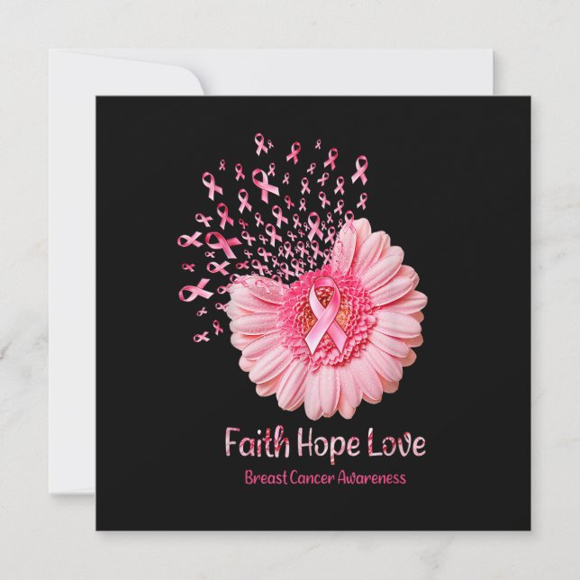 Faith Hope Love Pink Ribbon Sunflower Breast Cance Invitation (Front)